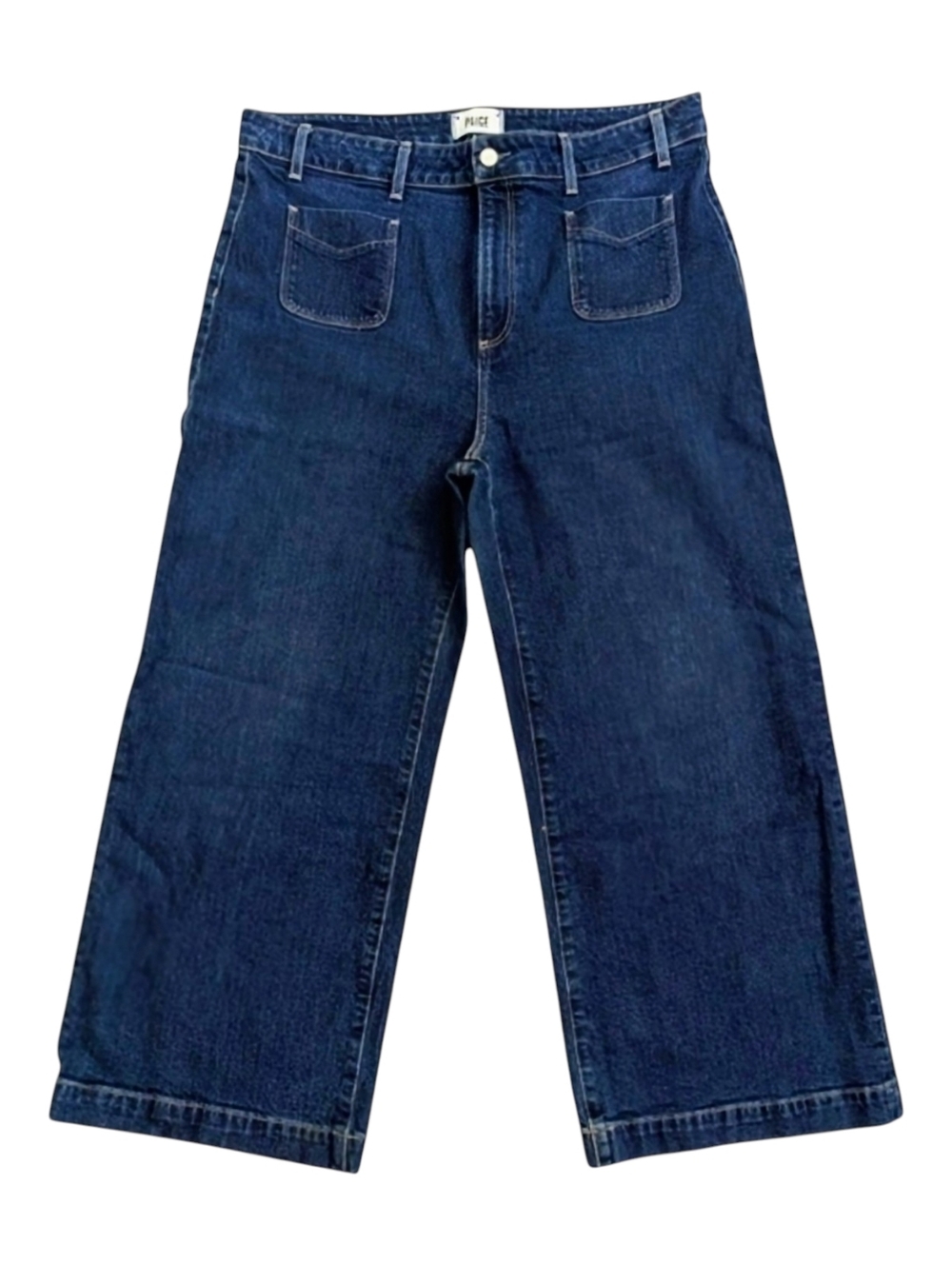 Paige Anessa Wide Leg Jeans Sz 34 Patch Pockets Grecian Dark Blue Denim Stretch